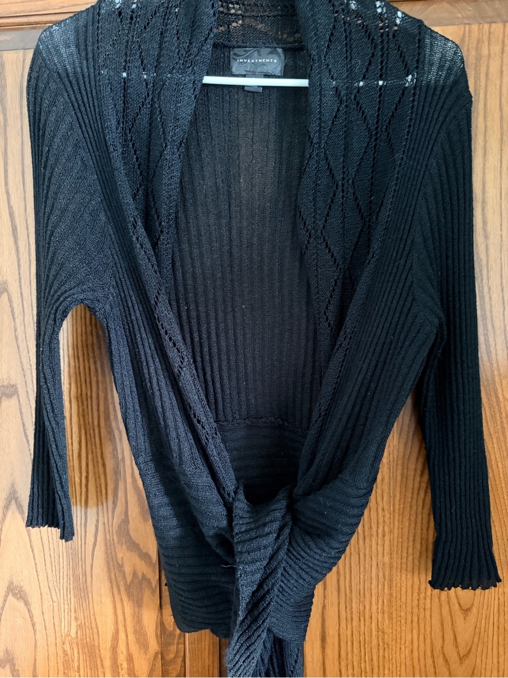Investments Black Open-Front Knot Cardigan